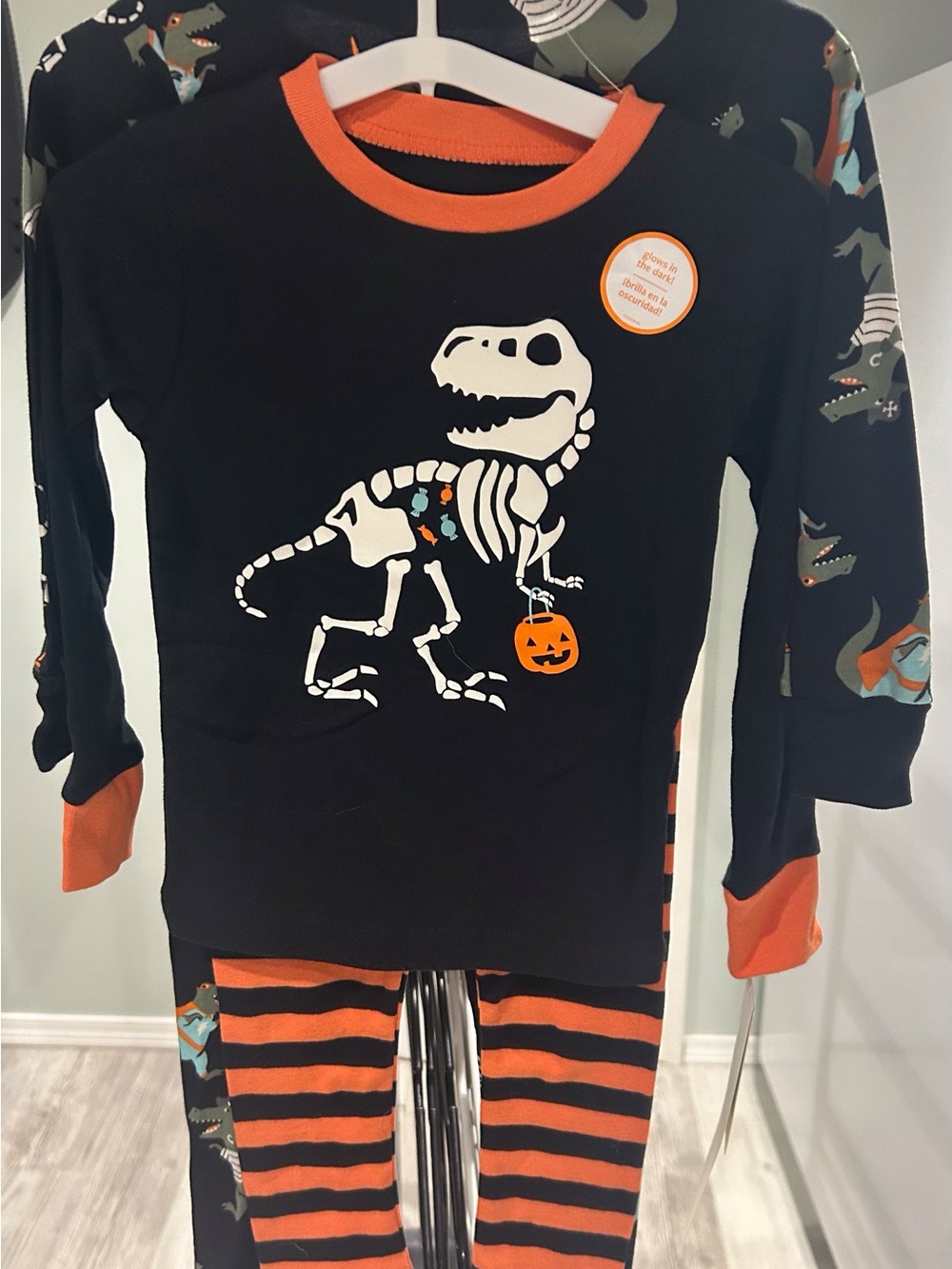 Carter's Black & Orange Dinosaur Skeleton Halloween Pajama Set